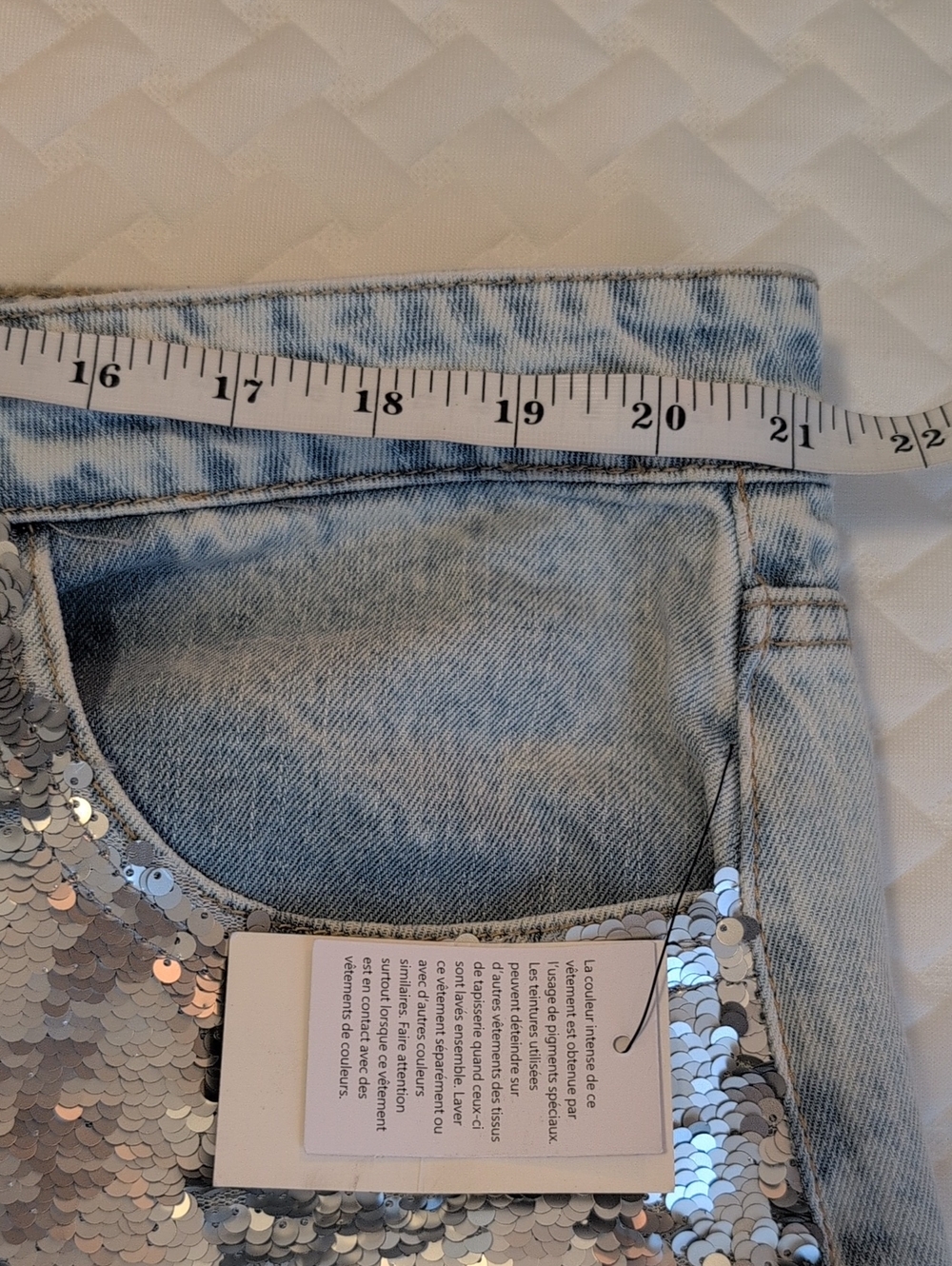 ELOQUII Sequin Front Jeans Light Wash Boyfriend Jeans Silver Size 16 - Picture 12 of 17